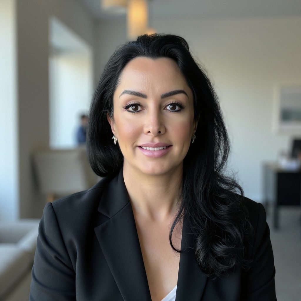 Samira Saberi — ICF PCC executive leadership coach, founder of Novator Coaching in Los Angeles, pictured in professional office setting