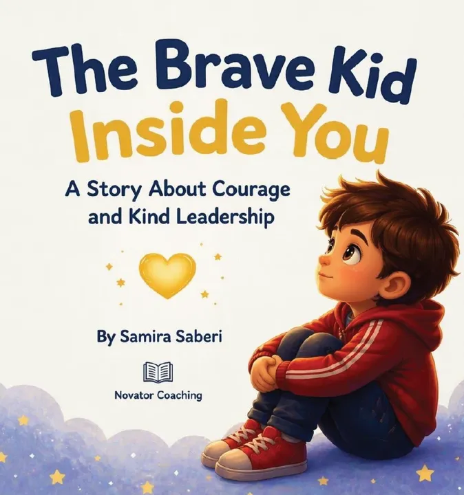 Inside page of The Brave Kid Inside You: Leo sitting under the stars with a glowing heart