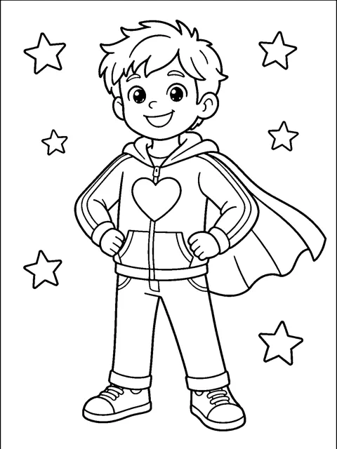 Coloring page: Leo as a little superhero
