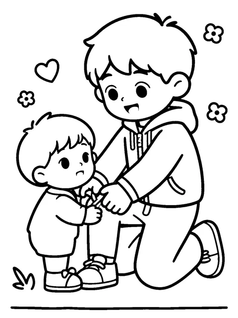 Coloring page: Leo helping a friend